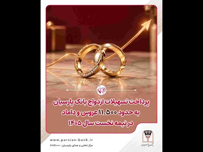 پرداخت تسهیلات ازدواج بانک پارسیان به حدود ۱۱ هزار و ۵۰۰ عروس و داماد در نیمه نخست سال ۱۴۰۵