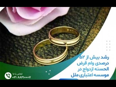 رشد بیش از ۵۲ درصدی وام قرض الحسنه ازدواج در موسسه اعتباری ملل
