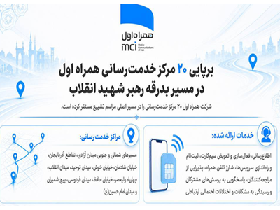 برپایی ۲۰ مرکز خدمت‌رسانی همراه اول در مسیر بدرقه رهبر شهید انقلاب