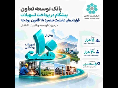 بانک توسعه تعاون پیشگام در پرداخت تسهیلات تبصره۱۸
