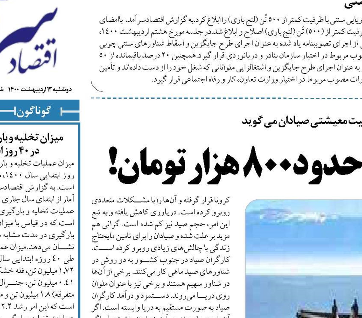  میانگینِ درآمدی ماهیگیران  حدود۸۰۰ هزار تومان!