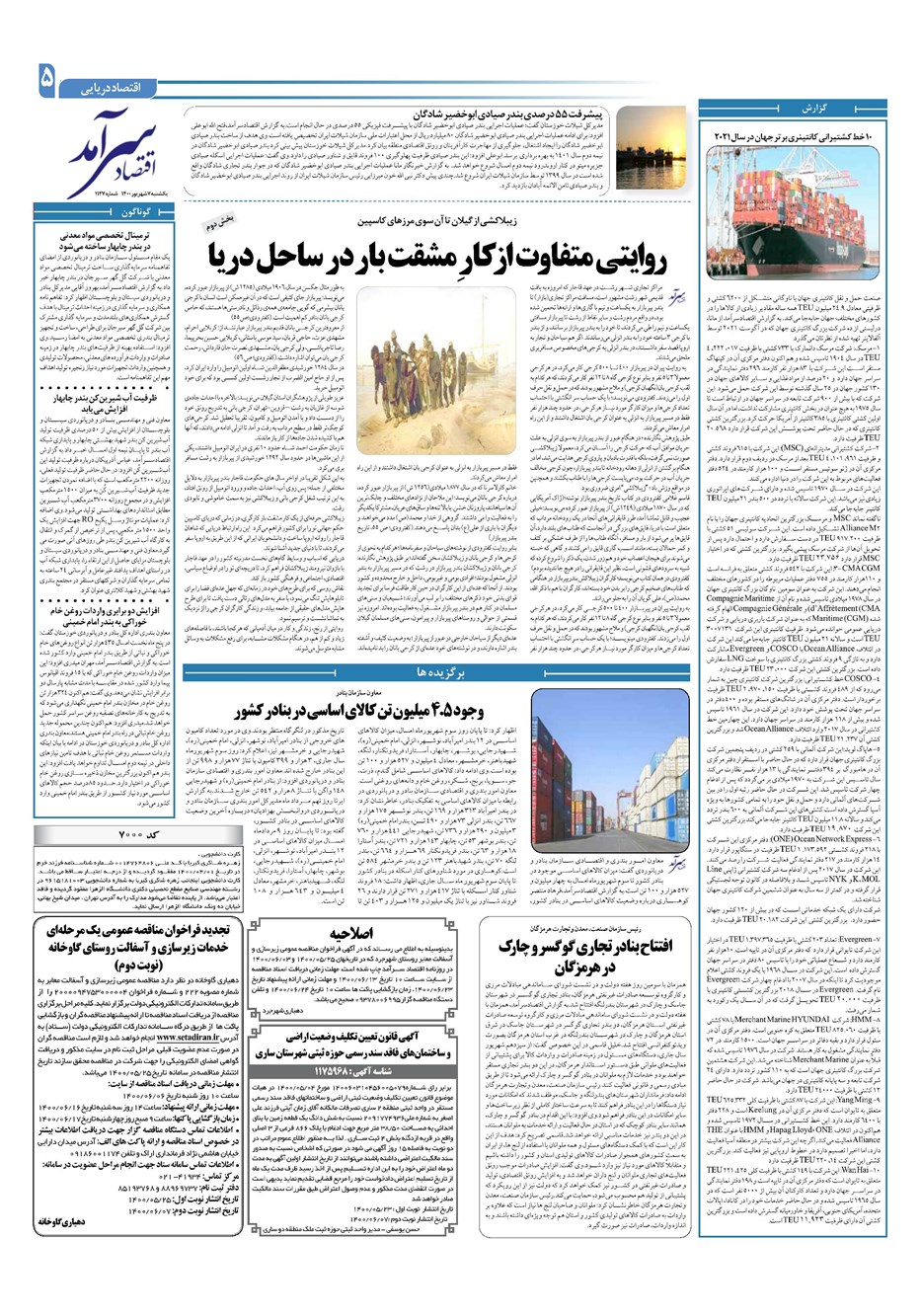 روزنامه تاریخ ۷ شهریور ۱۴۰۰