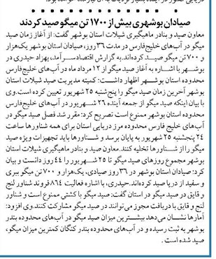 صیادان بوشهری بیش از ۱۷۰۰ تن میگو صید کردند