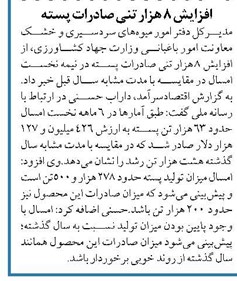 افزایش ۸ هزار تنی صادرات پسته