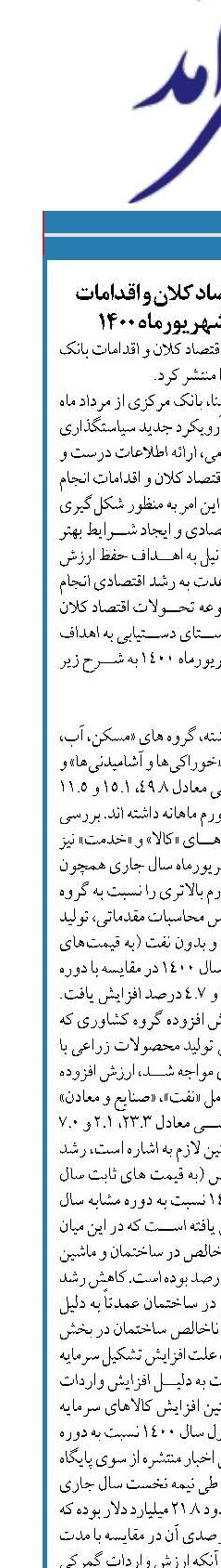 تحلیل تحولات اقتصاد کلان و اقدامات بانک مرکزی در شهریورماه ۱۴۰۰