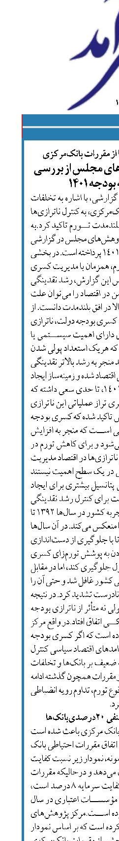 تخلفات گسترده بانک‌ها از مقررات بانک‌مرکزی گزارش مرکز پژوهش‌های مجلس از بررسی کلیات لایحه بودجه ۱۴۰۱
