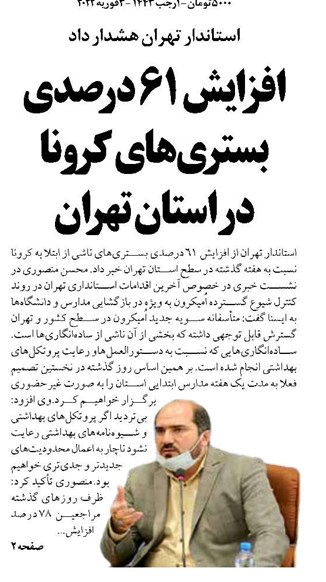 افزایش ۶۱ درصدی بستریهای کرونا در استان تهران