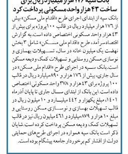 بانک سپه 176 هزار میلیارد ریال برای ساخت 43 هزار واحد مسکونی پرداخت کرد