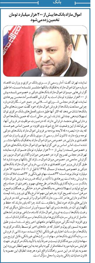 اموال مازاد بانکها بیش از 200 هزار میلیارد تومان تخمین زده میشود
