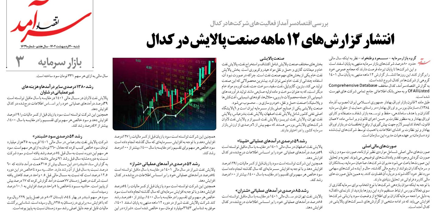 انتشار گزارشهای 12 ماهه صنعت پالایش در کدال