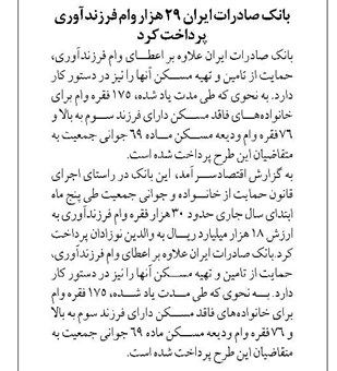 بانک صادرات ایران 29 هزار وام فرزندآوری پرداخت کرد