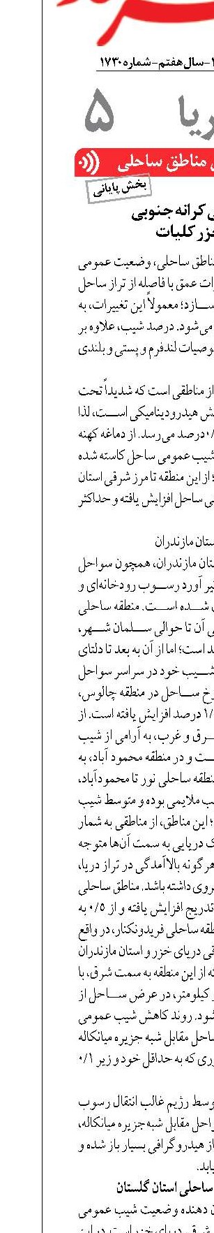 شیب عمومی کرانه جنوبی  دریای خزر کلیات
