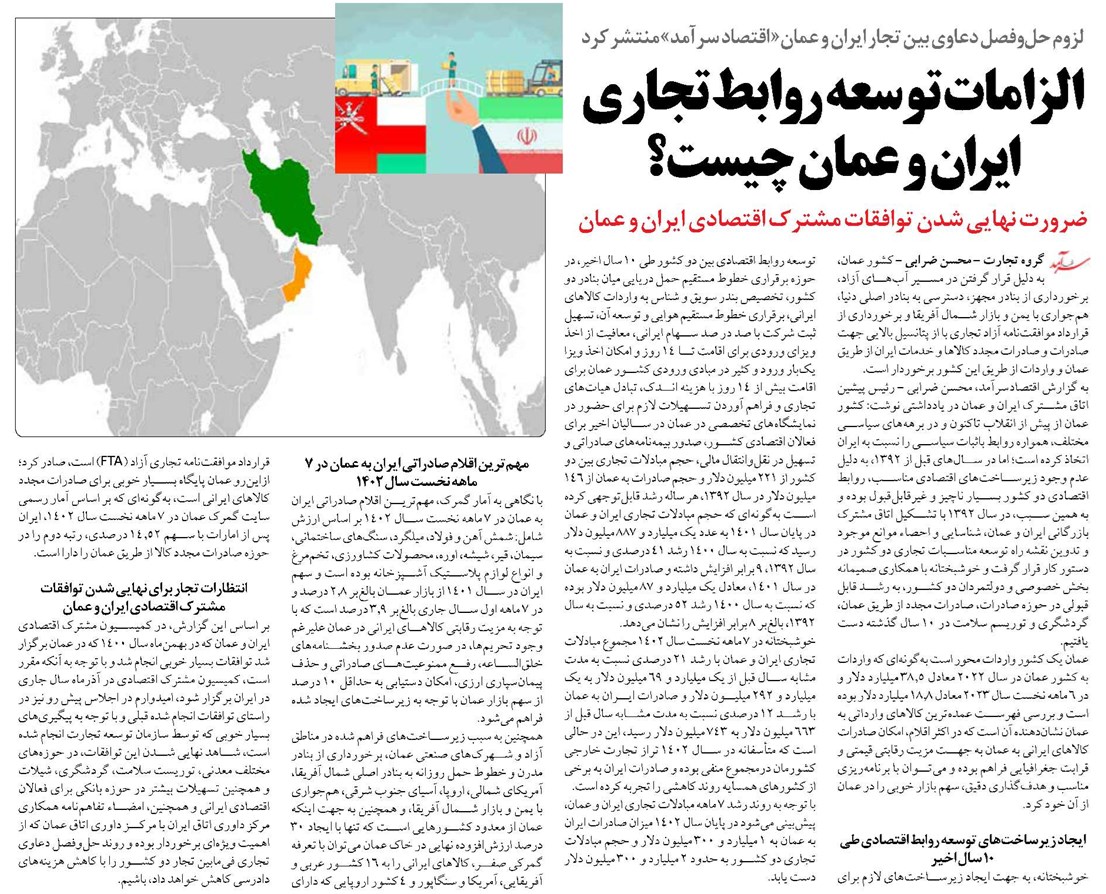 الزامات توسعه روابط تجاری ایران و عمان چيست؟