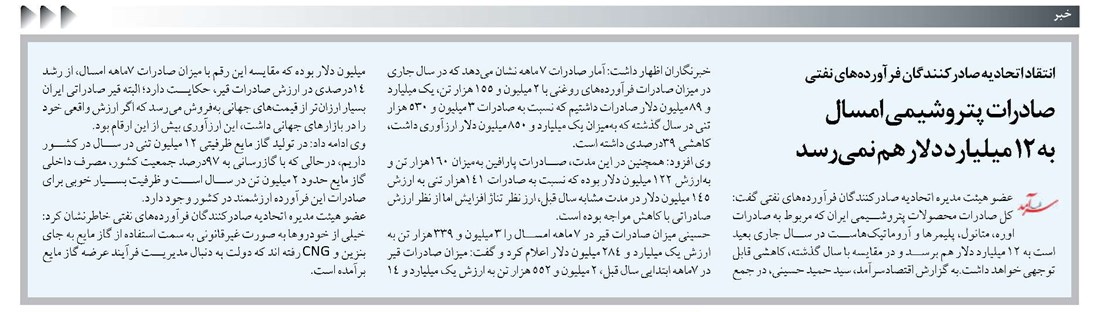 صادرات پتروشیمی امسال به ۱۲ میلیارد دلار هم نمیرسد