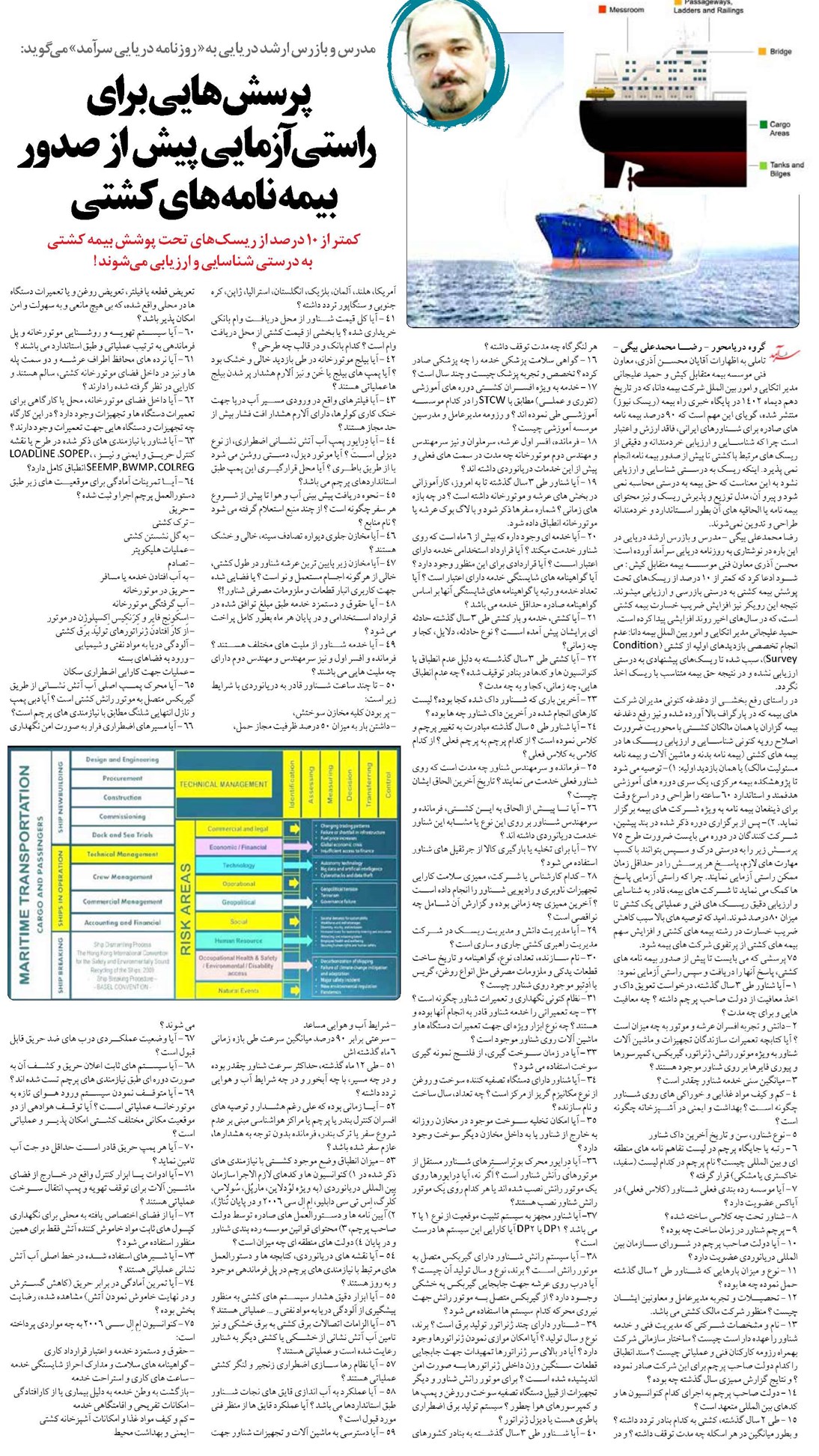 فقط ۱۰ درصد از ریسکهای تحت پوشش بیمه کشتی به درستی ارزیابی می شوند !