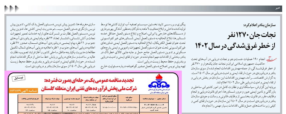 نجات جان ۱۲۷۰ نفر از خطر غرقشدگی در سال ۱۴۰۲