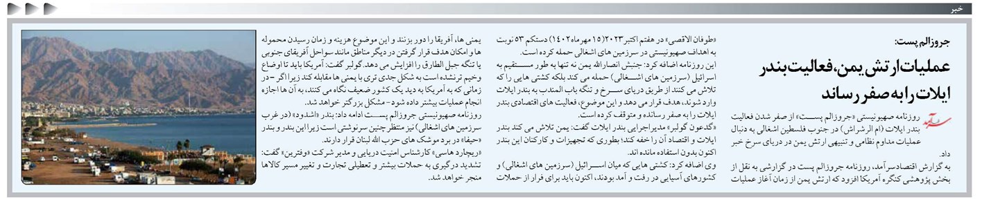 عملیات ارتش یمن، فعالیت بندر ایلات را به صفر رساند