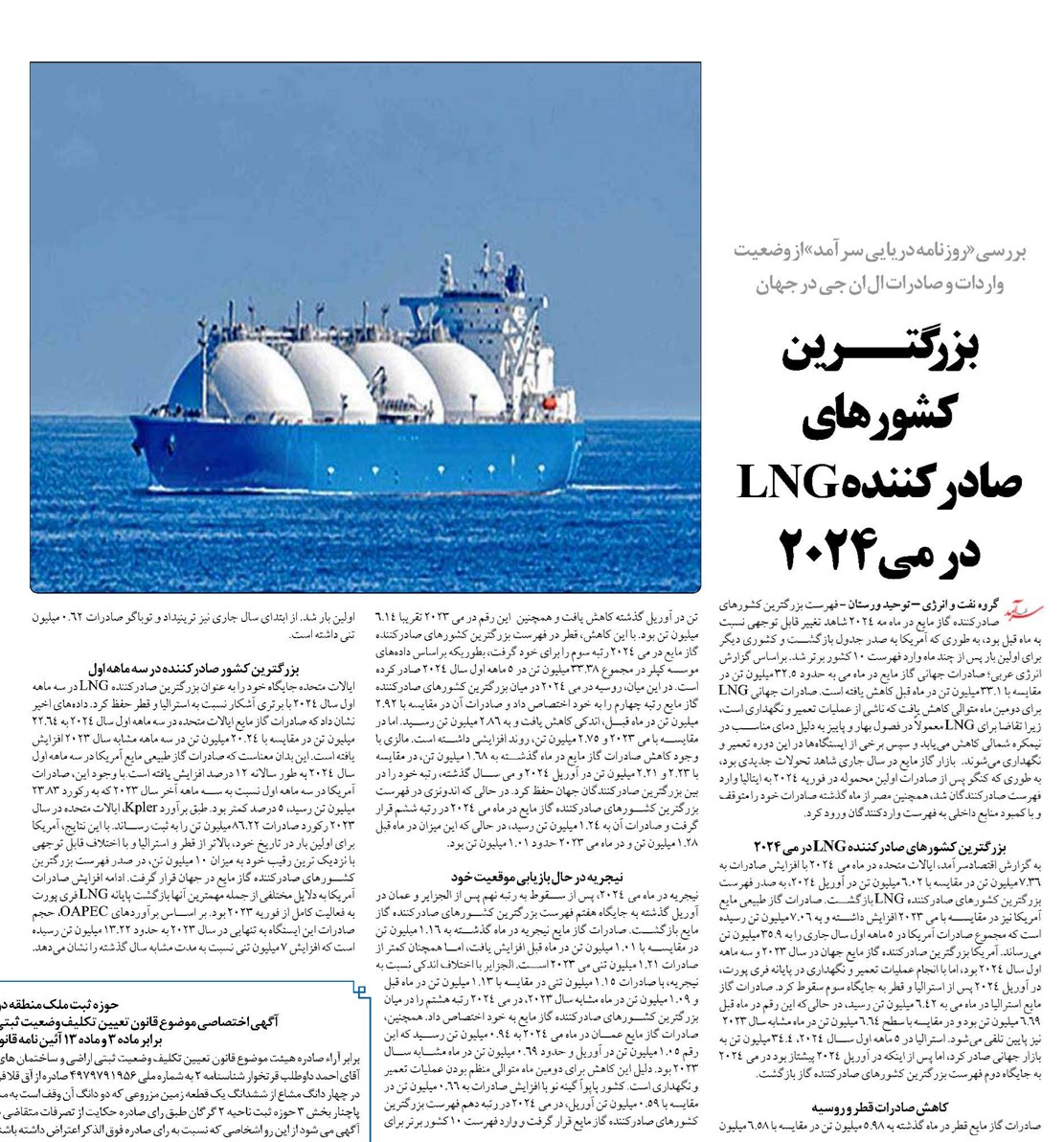 بزرگتــرین کشورهای صادرکننده LNG در می2024