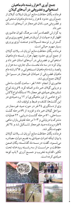 جمع آوری ۴ هزار رشته دام ماهیان استخوانی و غضروفی در آبهای گیلان