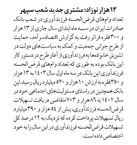 ۱۳ هزار نوزاد؛ مشتری جدید شعب سپهر