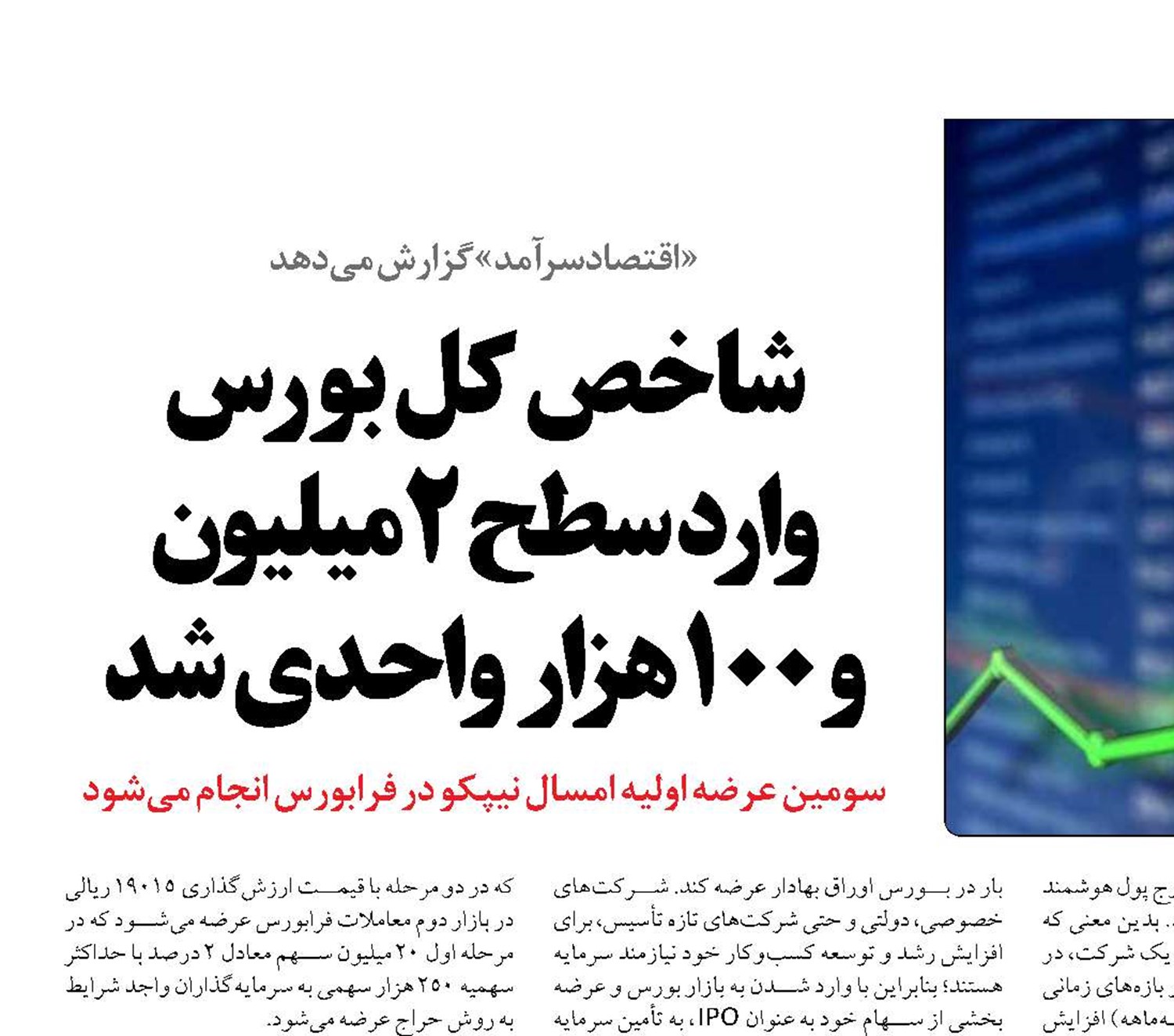 شاخص کل بورس  وارد سطح 2میلیون  و 100هزار واحدی شد