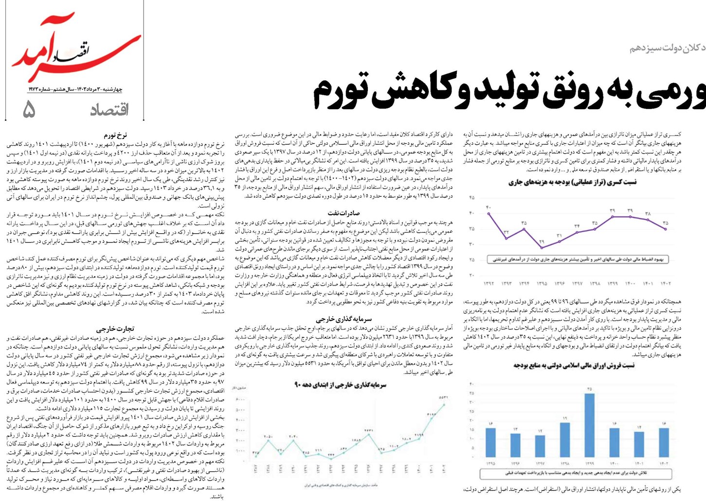 تغییر جهت اقتصاد کلان از رکود تورمی به رونق تولید و کاهش تورم