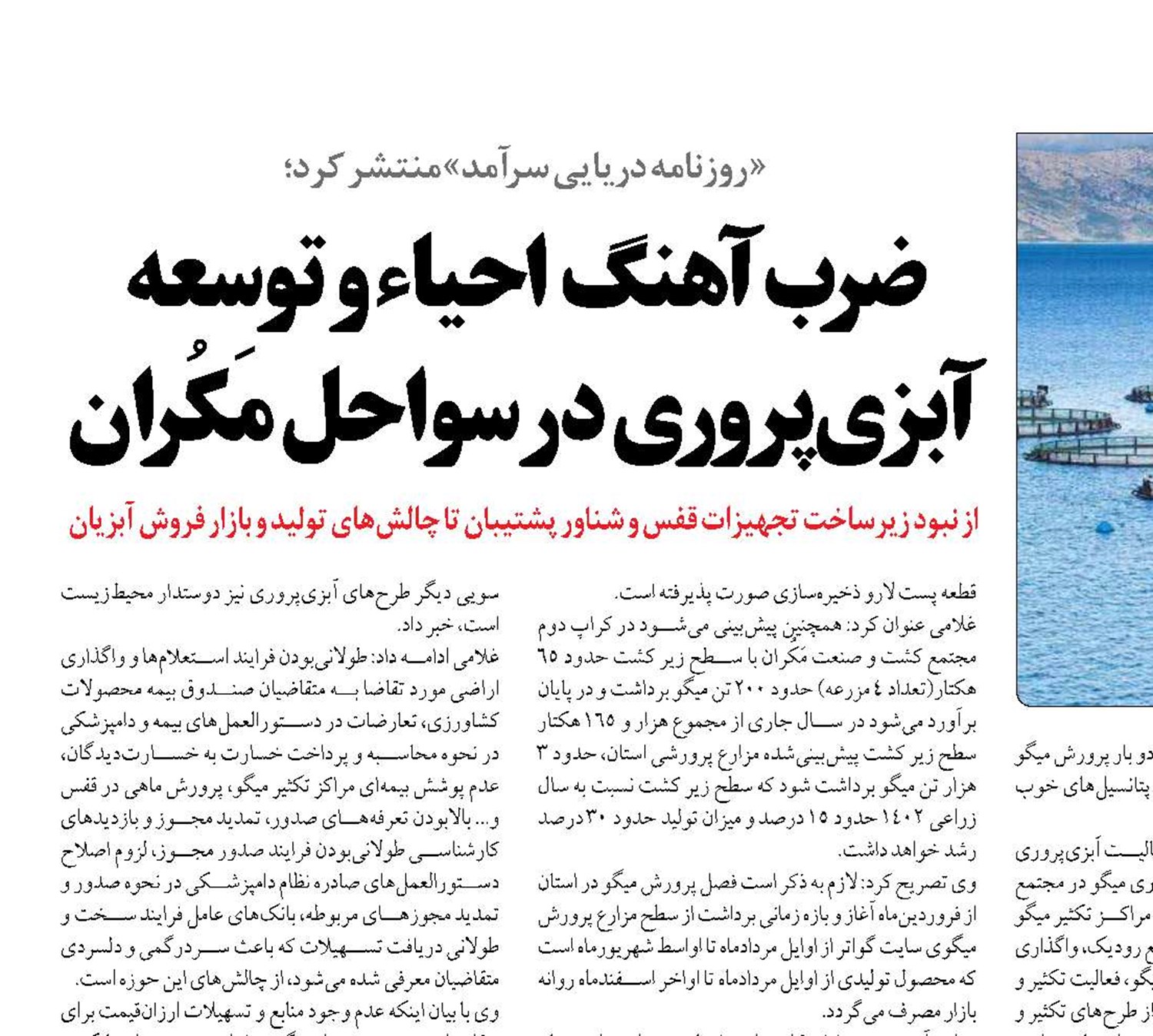 ضرب‌آهنگ احیاء و توسعه آبزی‌پروری در سواحل مَکُران