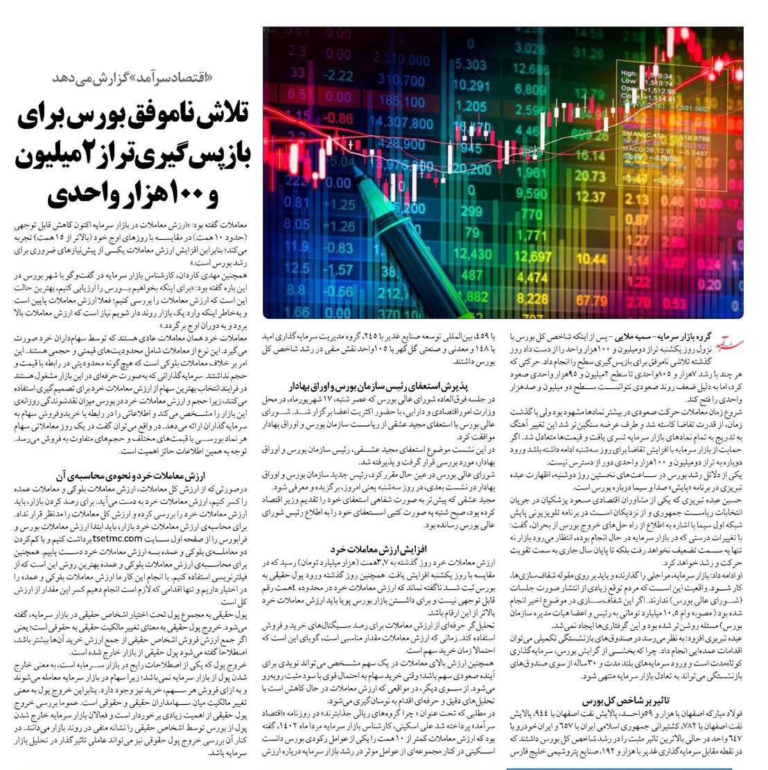 تلاش ناموفق بورس برای بازپسگیری تراز 2میلیون و 100هزار واحدی