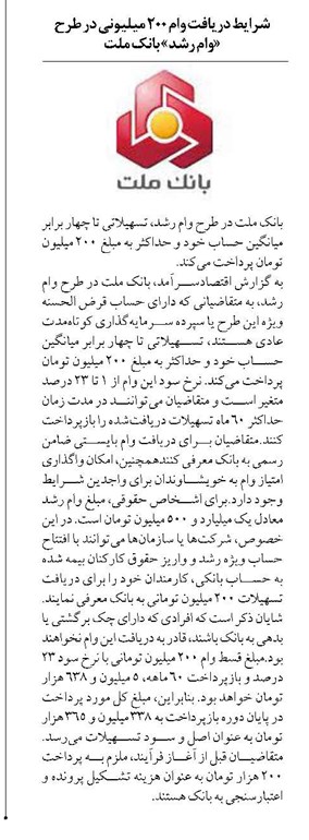 شرایط دریافت وام ۲۰۰ میلیونی در طرح «وام رشد» بانک ملت