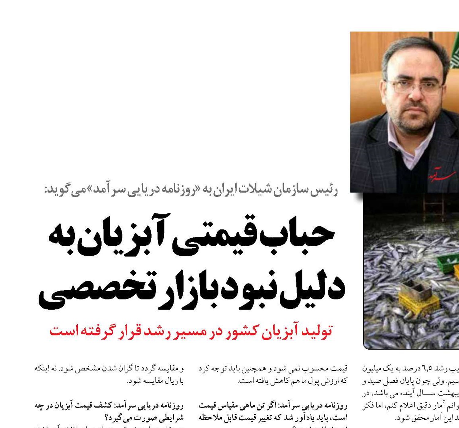 حباب قیمتی آبزیان به دلیل نبود بازار تخصصی تولید آبزیان کشور در مسیر رشد قرار گرفته است