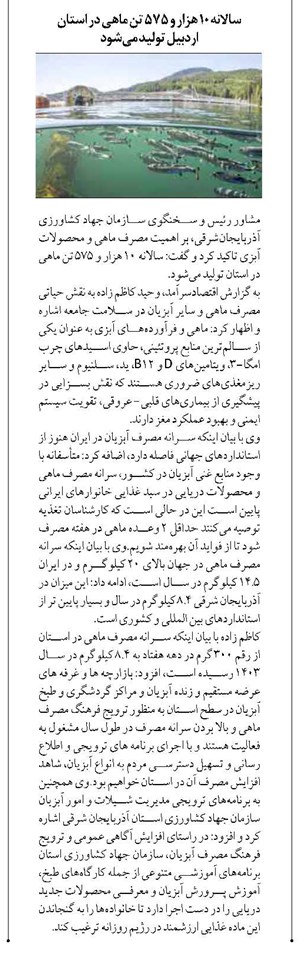 سالانه ۱۰ هزار و ۵۷۵ تن ماهی در استان اردبیل تولید میشود