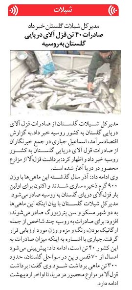 صادرات ۴۰ تن قزل آلای دریایی گلستان به روسیه