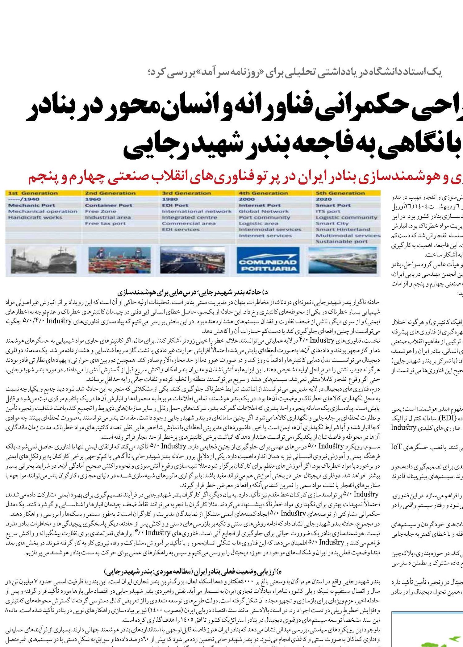 الزامات طراحی حکمرانی فناورانه و انسان‌محور در بنادر  با نگاهی به فاجعه بندر شهید رجایی