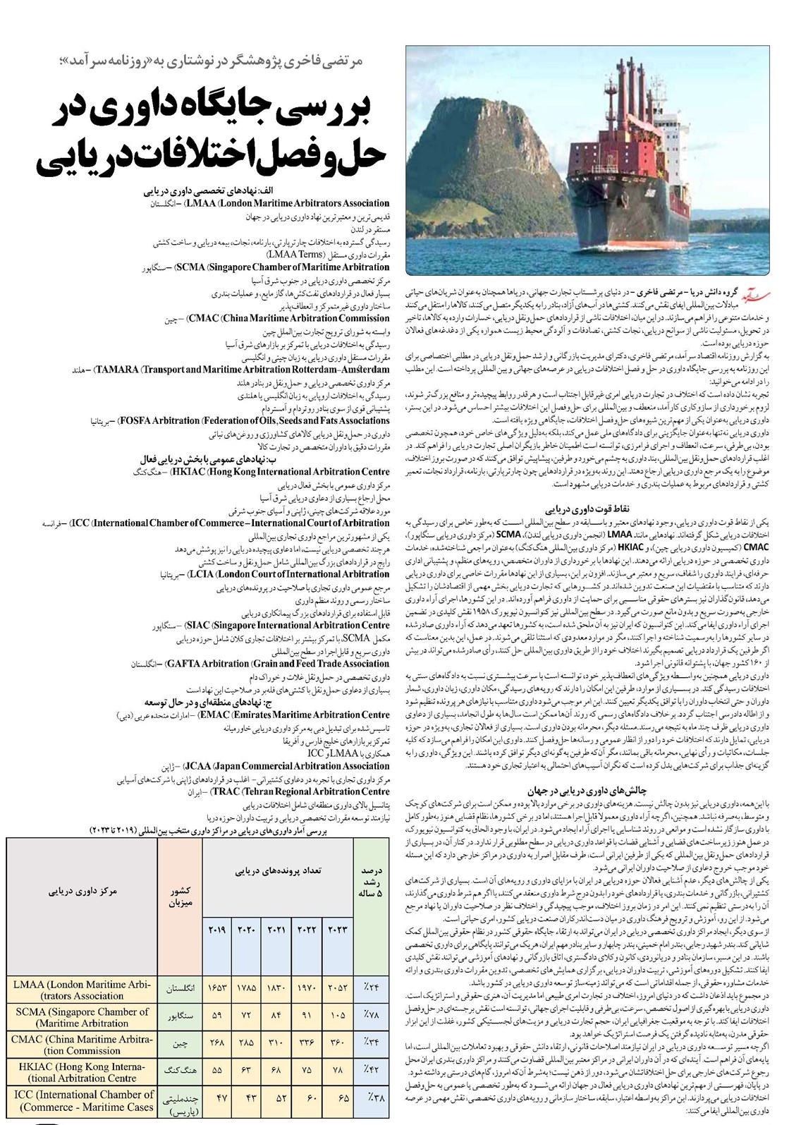 بررسی جایگاه داوری در حلوفصل اختلافات دریایی