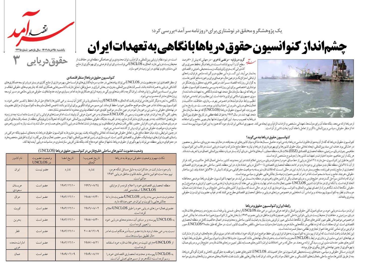 چشمانداز کنوانسیون حقوق دریاها با نگاهی به تعهدات ایران