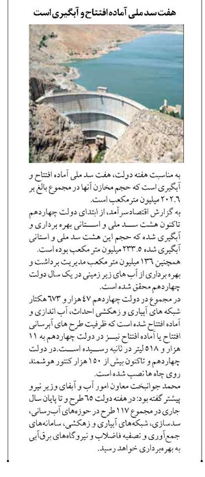 هفت سد ملی آماده افتتاح و آبگیری است