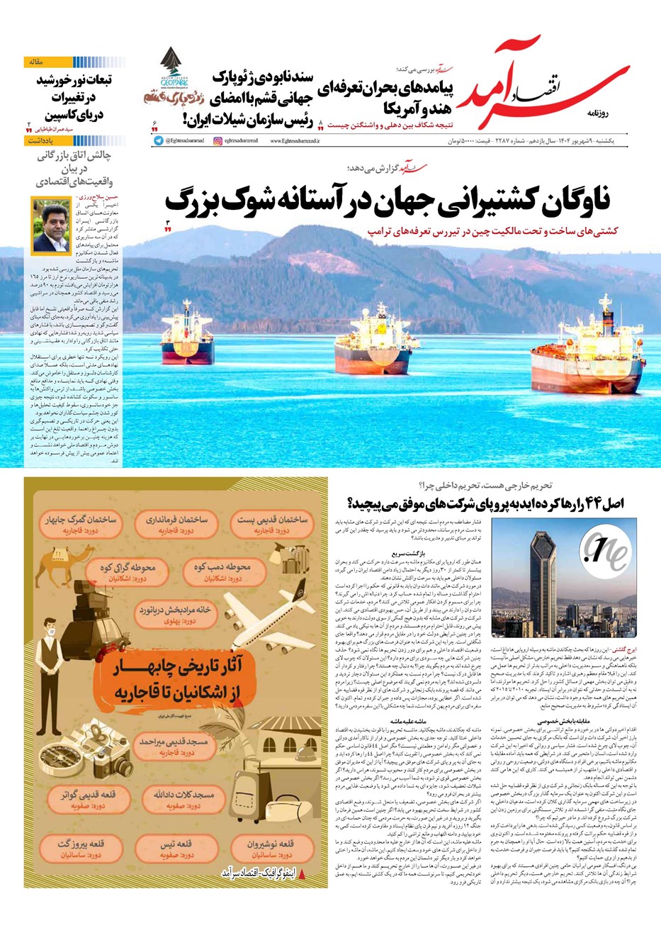 روزنامه تاریخ ۱۰ شهریور ۱۴۰۴