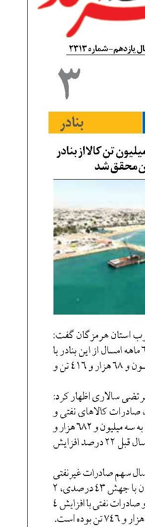 سالاری: صادرات ۳۰۶ میلیون تن کالا از بنادر غرب هرمزگان محقق شد
