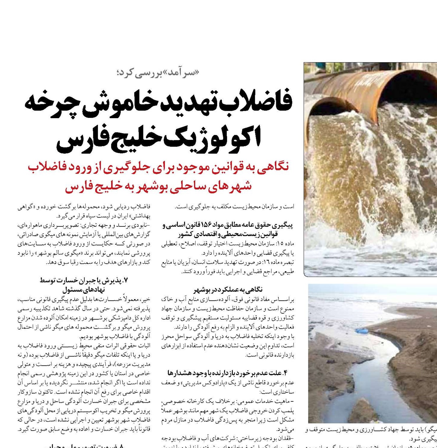 فاضلاب تهدید خاموش چرخه اکولوژیک خلیج فارس