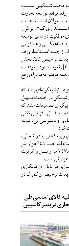 رشد ۳۴ درصدی تخلیه کالای اساسی طی دو ماهه نخست سال جاری در بندر کاسپین