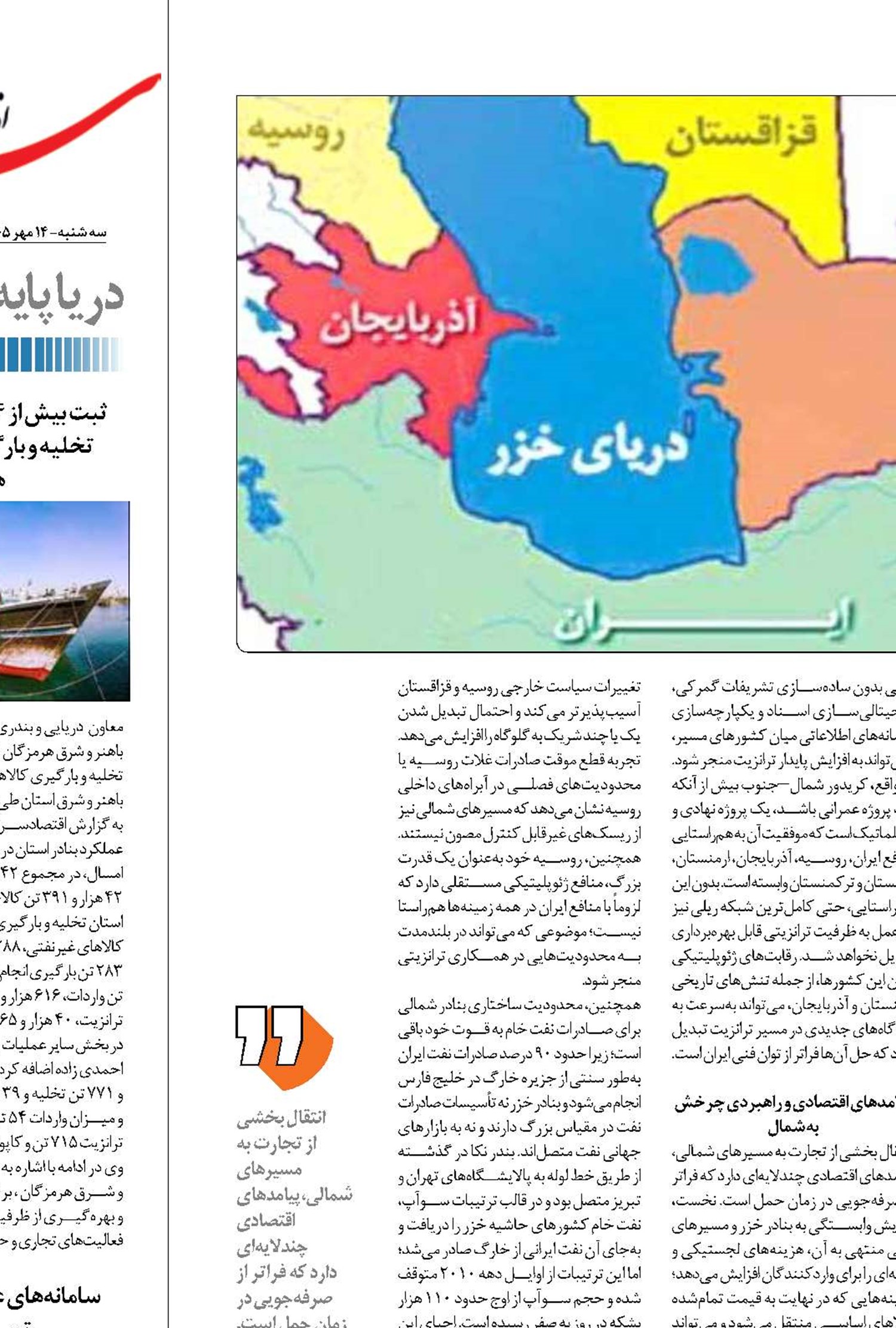 دریای خزر  در جایگاه مسیر جایگزین هرمز