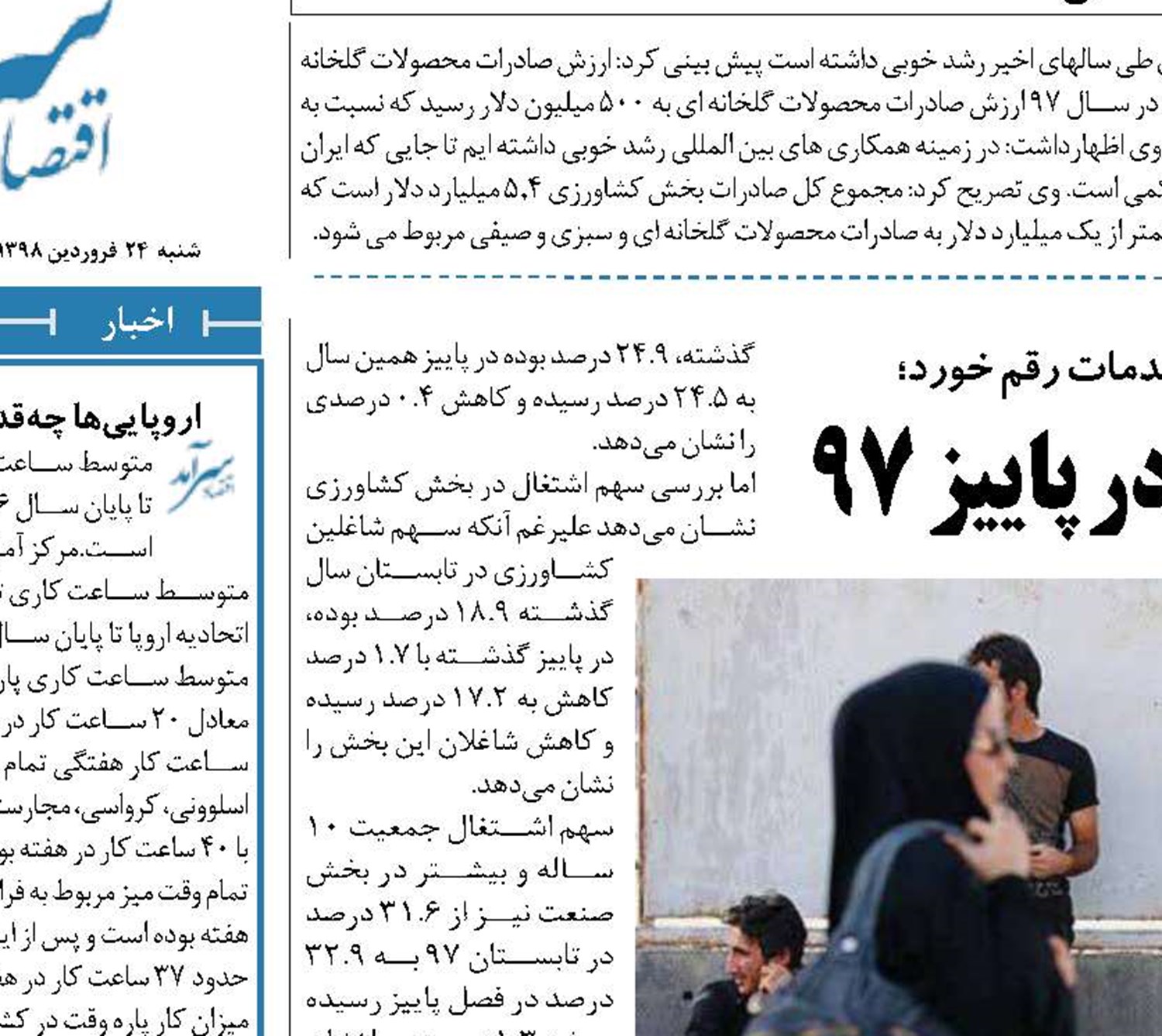  سقوط نرخ بیکاری در پاییز 97‏