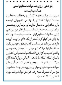 بازدهی ارزی صادرات صنایع لبنی مناسب نیست