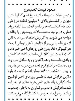 صعود قیمت تخم مرغ